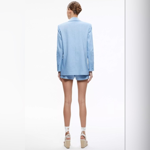NWT Alice + Olivia Denny Linen Notch Collar Boyfriend Blazer - Picture 4 of 5